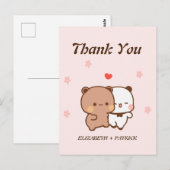Schattig cartoonkoppel, Kawaii Beer & Panda Bedank Briefkaart (Voorkant / Achterkant)