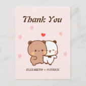 Schattig cartoonkoppel, Kawaii Beer & Panda Bedank Briefkaart (Voorkant)