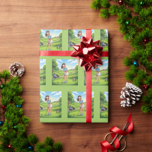 Schattig cartoonmeisje dat golf speelt cadeaupapier