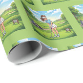 Schattig cartoonmeisje dat golf speelt cadeaupapier (Rol Hoek)