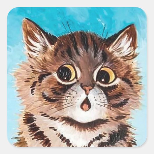 Schattig Cat beroemd gemaakt door Louis Wain Stick Vierkante Sticker (Voorkant)