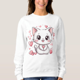 Schattig Cat Cartoon Sweatshirt met Heart Design