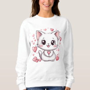 Schattig Cat Cartoon Sweatshirt met Heart Design