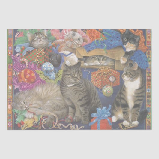 SCHATTIG CAT-PAPIER VAN CHRISTMAS WEEFSEL TISSUEPAPIER (Voorkant)