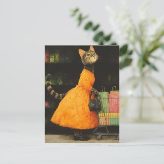 Schattig Cat Shopping Briefkaart (Staand voorkant)