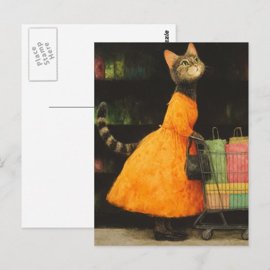 Schattig Cat Shopping Briefkaart (Voorkant / Achterkant)