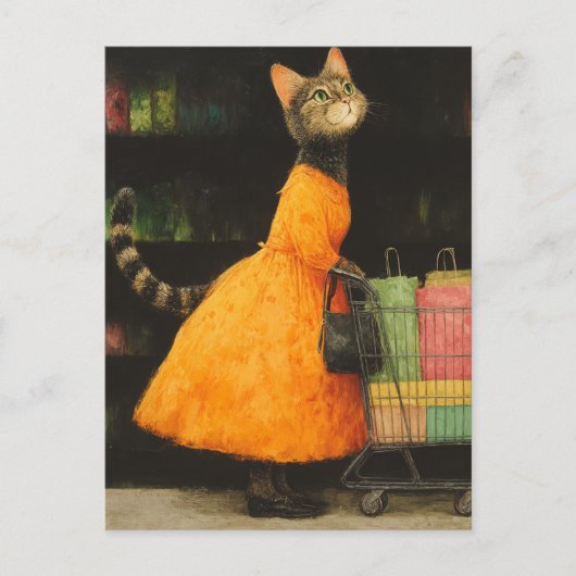 Schattig Cat Shopping Briefkaart (Voorkant)