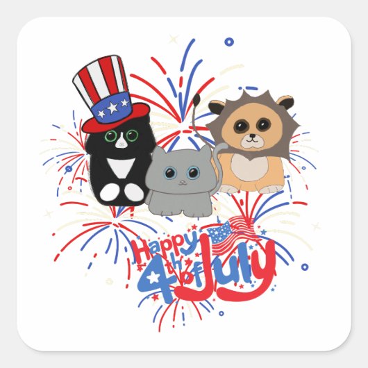 Schattig Cats Happy 4th van juli Vierkante Sticker (Voorkant)