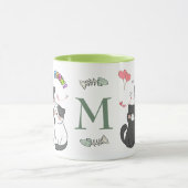 Schattig Cats Meow Hearts Theme Monogram Mok (Midden)