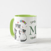 Schattig Cats Meow Hearts Theme Monogram Mok (Voorkant links)