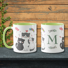 Schattig Cats Meow Hearts Theme Monogram Mok
