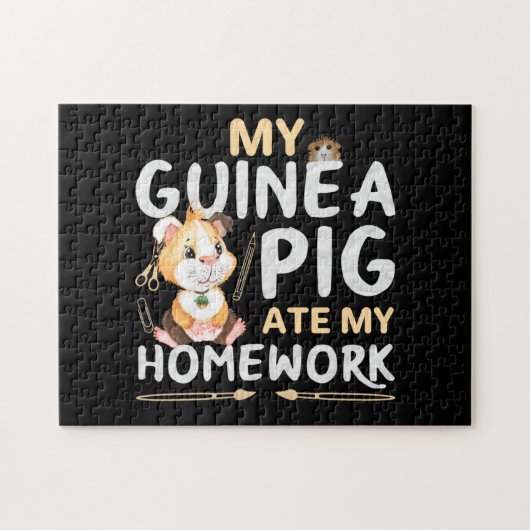 Schattig Cavia At Mijn Huiswerk Op Legpuzzel (Horizontaal)