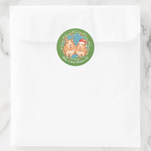 Schattig cavia kerstpaar ronde sticker (Tas)