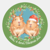 Schattig cavia kerstpaar ronde sticker (Voorkant)