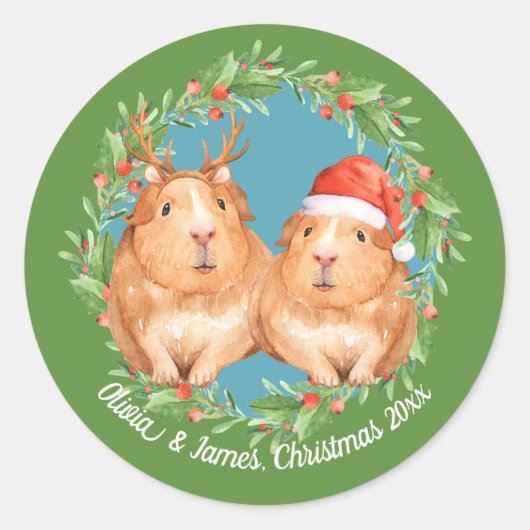 Schattig cavia kerstpaar ronde sticker (Voorkant)