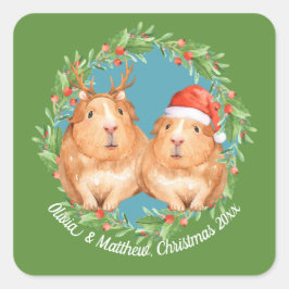Schattig cavia paar kerst vierkante sticker