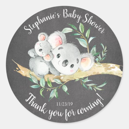 Schattig Chalkboard Koala Beer Baby shower Favor Ronde Sticker (Voorkant)