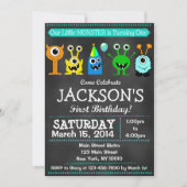Schattig Chalkboard Monster Bash First Birthday Kaart (Voorkant)
