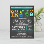 Schattig Chalkboard Monster Bash First Birthday Kaart (Staand voorkant)