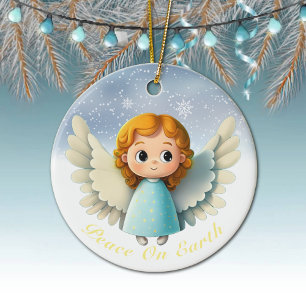 Schattig Cherubine Baby Meisjes Engel, Vrede Op Aa Keramisch Ornament
