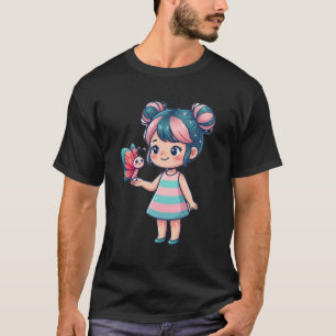 Schattig Chibi Anime Meisje met Vlinder T-Shirt