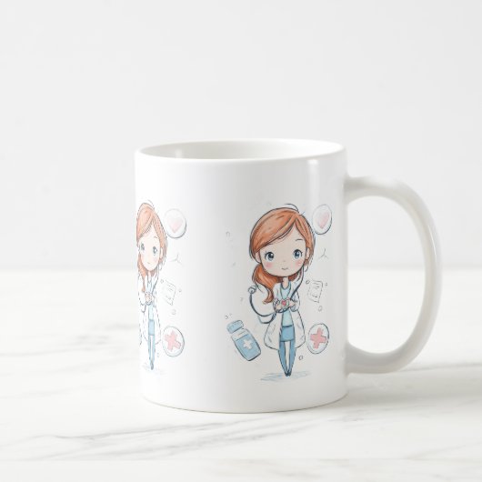 Schattig Chibi Dokter Bekerontwerp Koffiemok (Rechts)