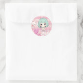 Schattig Chibi Groen Haar Ronde Sticker (Tas)