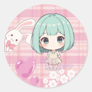 Schattig Chibi Groen Haar Ronde Sticker