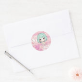Schattig Chibi Groen Haar Ronde Sticker (Envelop)