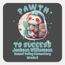 Schattig Chibi Kawaii Sloth Naam School Grade Vierkante Sticker