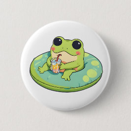 Schattig Chibi Kikker Zomer Zwembad Dag Limonade D Ronde Button 5,7 Cm