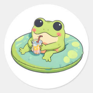 Schattig Chibi Kikker Zomer Zwembad Dag Limonade O Ronde Sticker
