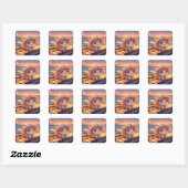 Schattig Chibi Kitten bij de Haven Zonsondergang – Vierkante Sticker (Vel)