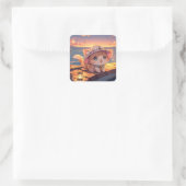 Schattig Chibi Kitten bij de Haven Zonsondergang – Vierkante Sticker (Tas)