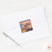 Schattig Chibi Kitten bij de Haven Zonsondergang – Vierkante Sticker (Envelop)