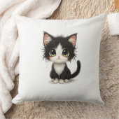 Schattig chibi kitten met pluizig zwart-wit kussen (Deken)