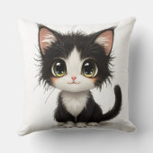 Schattig chibi kitten met pluizig zwart-wit kussen (Achterkant)