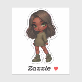 Schattig chibi meisje in olijfgroen sticker