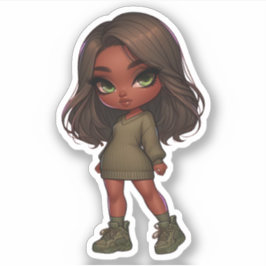 Schattig chibi meisje in olijfgroen sticker