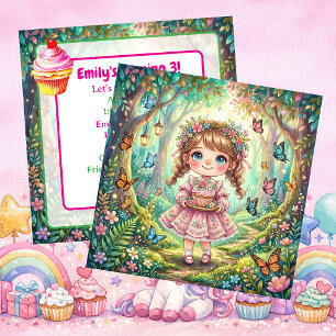 Schattig Chibi Meisje met Cupcake Verjaardagsfeest Kaart