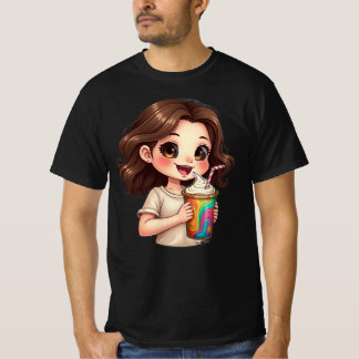Schattig Chibi Meisje met Regenboog Draaikolk Dran T-shirt