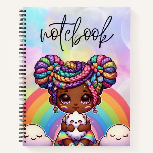 Schattig Chibi Meisje met Regenboog vlechten Notitieboek (Voorkant)