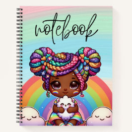 Schattig Chibi Meisje met Regenboog vlechten Notitieboek