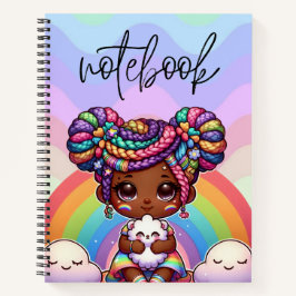 Schattig Chibi Meisje met Regenboog vlechten Notitieboek