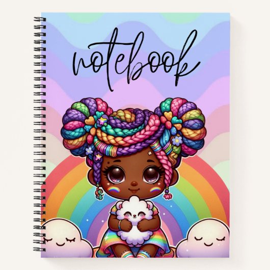 Schattig Chibi Meisje met Regenboog vlechten Notitieboek (Voorkant)