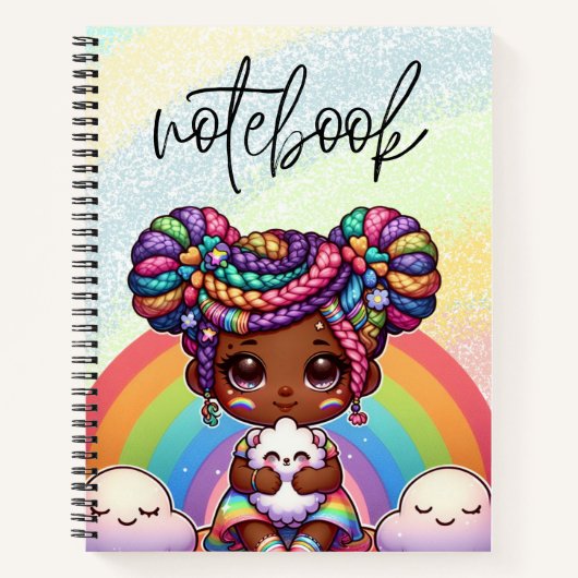 Schattig Chibi Meisje met Regenboog vlechten Notitieboek (Voorkant)