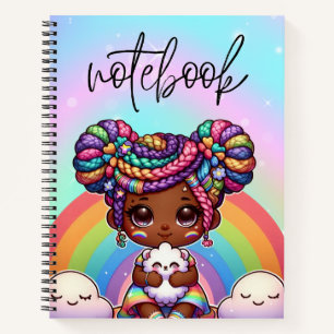 Schattig Chibi Meisje met Regenboog vlechten Notitieboek