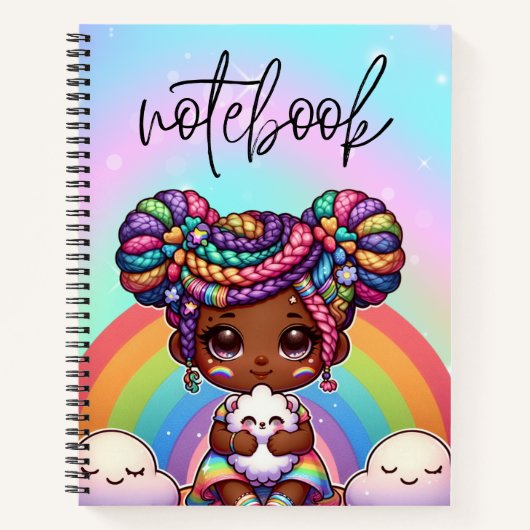 Schattig Chibi Meisje met Regenboog vlechten Notitieboek (Voorkant)