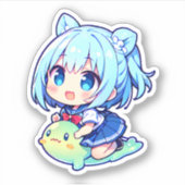 schattig chibi meisje met slijm sticker (Voorkant)