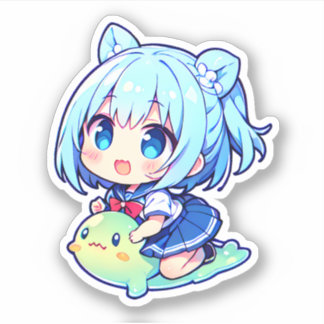 schattig chibi meisje met slijm sticker